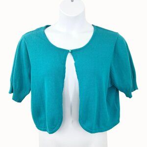 NWT KSL KARIN STEVENS TURQUOISE OPEN FRONT SHRUG CARDIGAN SWEATER - 1X